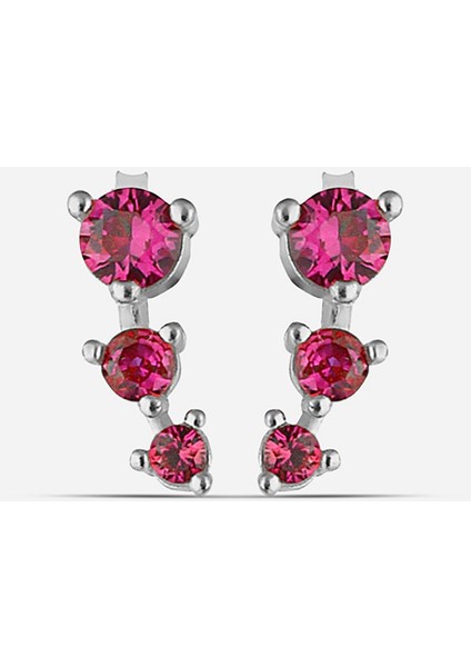 Kırmızı Taşlı Gümüş Süzme Küpe