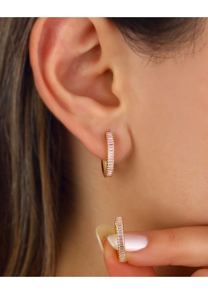 Pembe Quartz Renkli Baget Taşlı Gümüş Küpe fiyatları