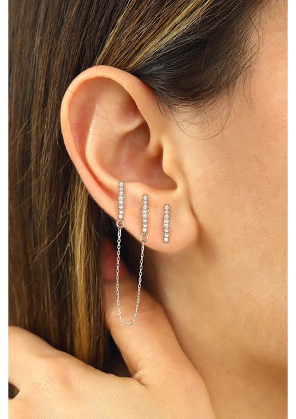 Gümüş Çubuk Küpe Kombini