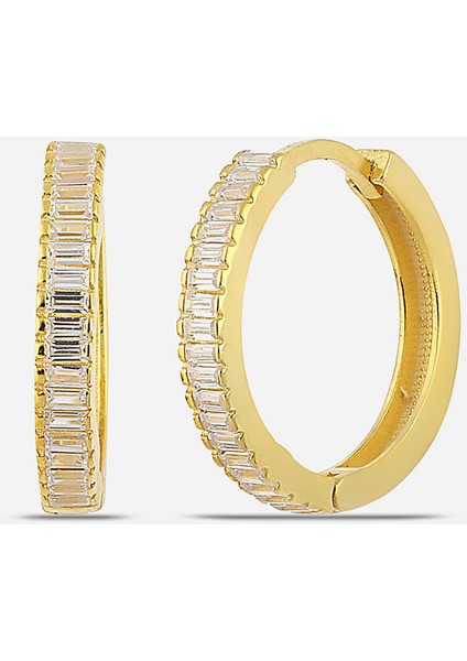 Baget Taşlı Gümüş Küpe