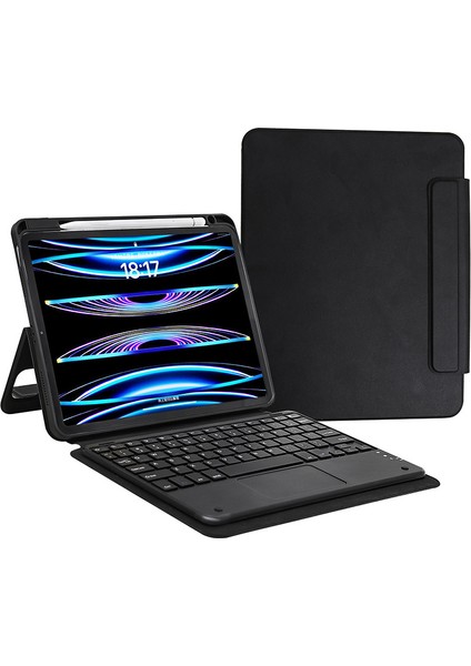 iPad Pro 11 2024 Zore Border Keyboard Bluetooh Bağlantılı Standlı Klavyeli Tablet Kılıfı