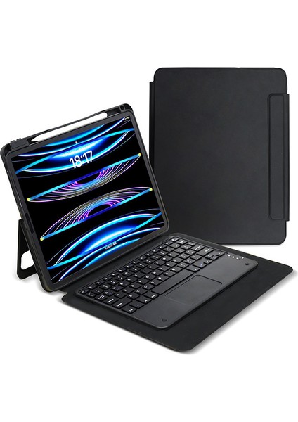 iPad Pro 13 2024 Zore Border Keyboard Bluetooh Bağlantılı Standlı Klavyeli Tablet Kılıfı