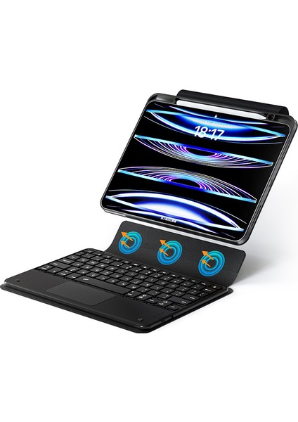 iPad Pro 13 2024 Zore Border Keyboard Bluetooh Bağlantılı Standlı Klavyeli Tablet Kılıfı