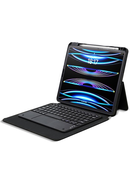 iPad Pro 13 2024 Zore Border Keyboard Bluetooh Bağlantılı Standlı Klavyeli Tablet Kılıfı