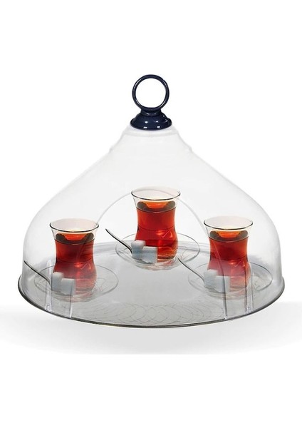 Osmanlı Kapalı ve Şeffaf Büyük Boy Çay Taşıma Tepsisi