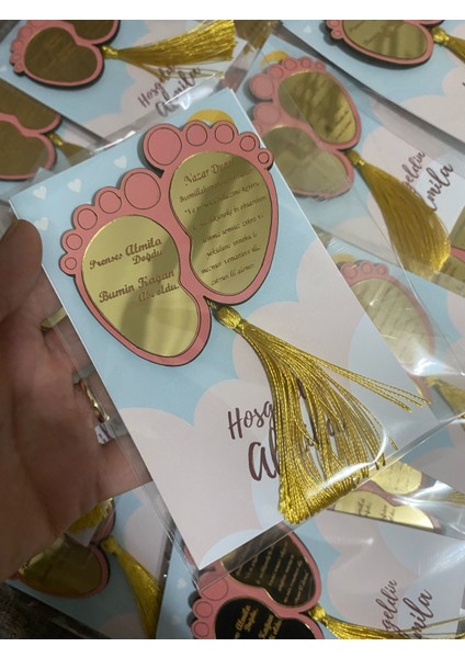 20 Adet Aynalı Pleksi Bebek Ayak Izi Magnet Bebek Doğum Mevlit Nazar Dualı -Sunum Kartı ile fırsatları