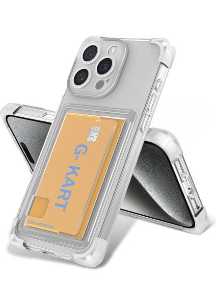Apple iPhone 15 Pro Max Köşe Korumalı ve Kart Bölmeli Pocketcase Şeffaf Silikon Kapak