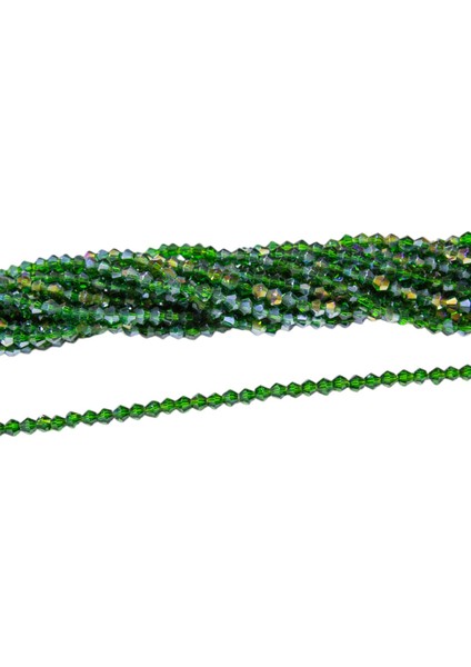 4 mm Haki Yeşili Piramit Kristal Cam Boncuk 1 Dizi - (85 Adet)