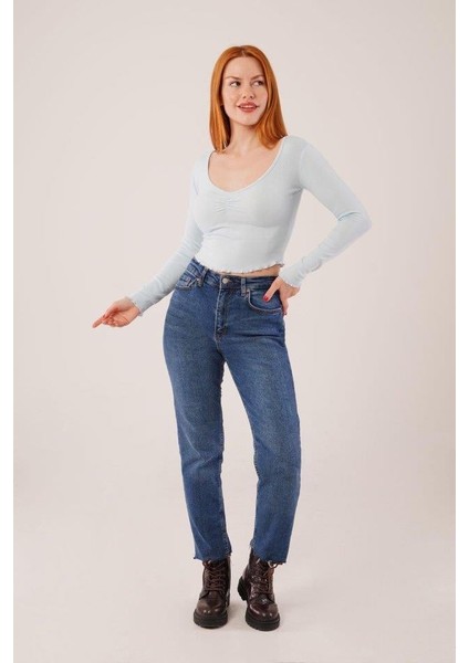 Geniş Yaka Bebe Mavisi Basic Body Bluz fırsatları