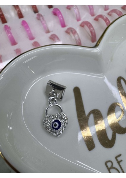 Italyan Charm Çelik Özel Seri Sallantılı Model Kalp Nazar Boncuk