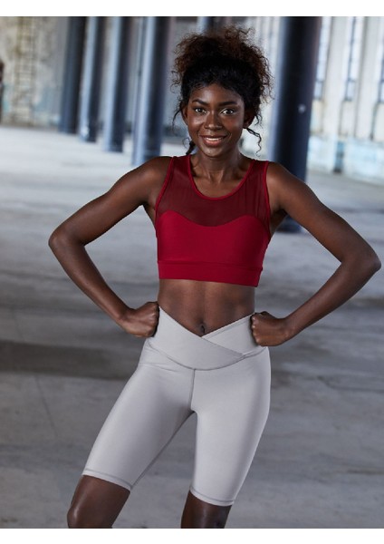 Gri Çapraz Bel Tasarımlı Biker Tayt ( Bisikletçi Taytı ) fırsatları