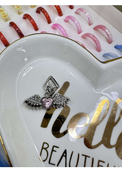 Italyan Charm Çelik Özel Seri Sallantılı Model Taşlı Melek Kanadı