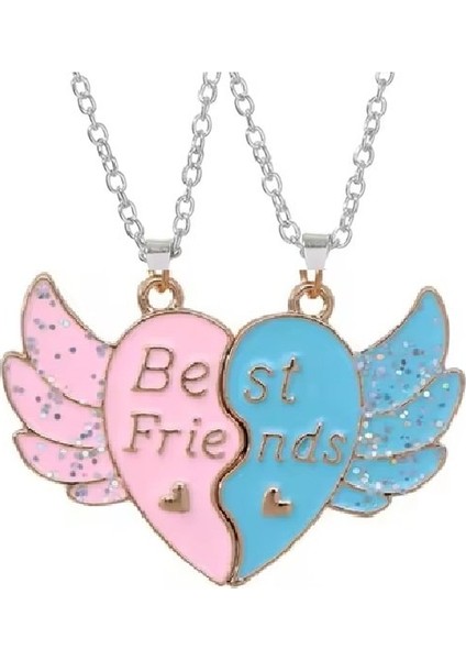 2 Adet Mıknatıslı Melek Kanadı Renkli Best Friends Çift Kolye Arkadaşlık Kolyesi