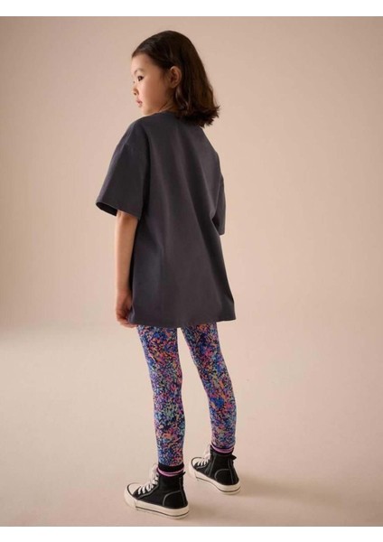 Kız Çocuk Karakter Desen Baskılı Oversize T-Shirt ve Renkli Desenli Tayt Alt Üst Takım fiyatları