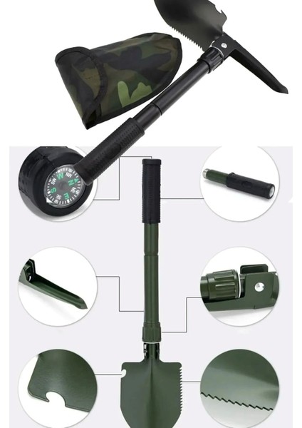 Pusulalı Katlanır Portatif Kazma Kürek Seti Çok Fonksiyonlu Katlanabilir Kamp Küreği Seti modelleri