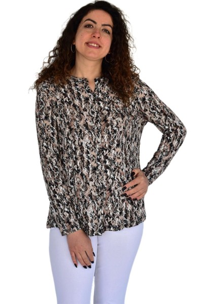 Kadın Batik Baskılı Düğmeli Viscon Bluz BGL-ST04269