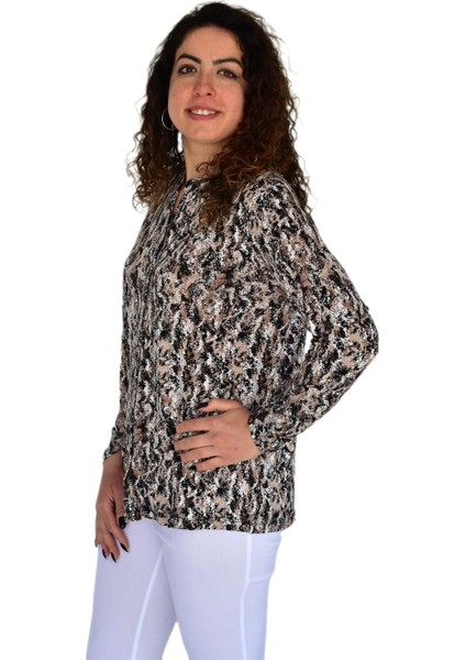 Kadın Batik Baskılı Düğmeli Viscon Bluz BGL-ST04269