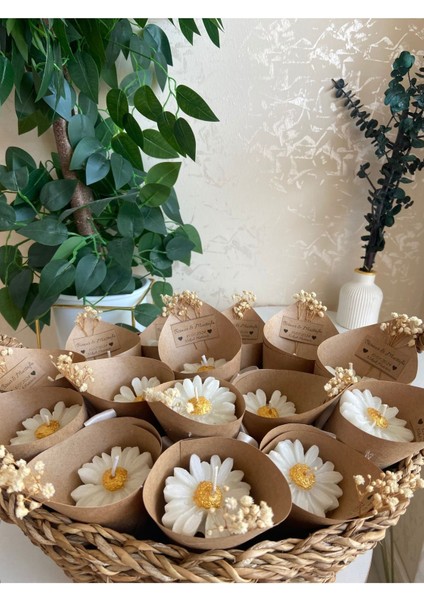 Kişiye Özel Düğün|nişan|söz|kına|sünnet Hediyelik Vanilya Papatya Mum Buket- 10 Adet modelleri