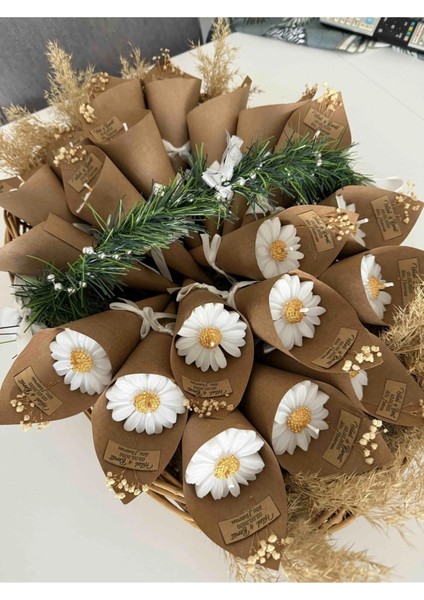 Kişiye Özel Düğün|nişan|söz Hediyelik Papatya Kokulu Buket Mum - 15 Adet