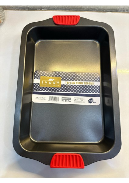 Ivory Teflon Fırın Tepsisi – 40X26 Cm, Yapışmaz, Kırmızı Silikon Tutacaklı modelleri