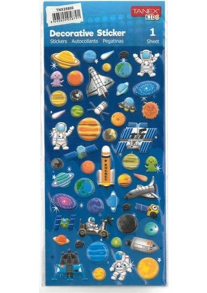Tanex Kıds TNX-25800 Dekoratif Etiketler - Puffy Uzay Serisi Stıcker