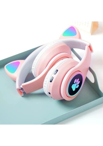 Kedi Figürlü Bluetooth Kulaklık Pembe Renkli fırsatları