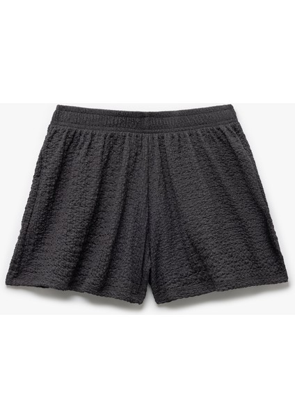 Regular Fit Beli Lastikli Dokulu Mini Şort