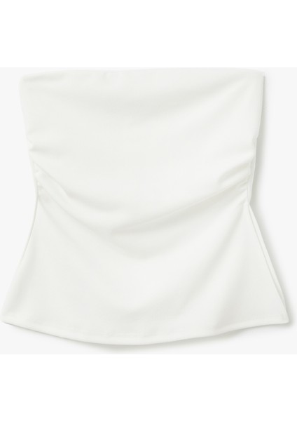 Krep Scuba Kumaş Drape Detaylı Asimetrik Straplez Üst
