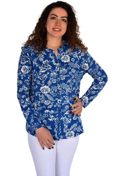 Kadın Çiçek Baskılı Düğmeli Viscon Bluz BGL-ST04268