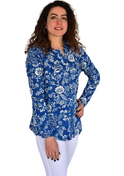Kadın Çiçek Baskılı Düğmeli Viscon Bluz BGL-ST04268