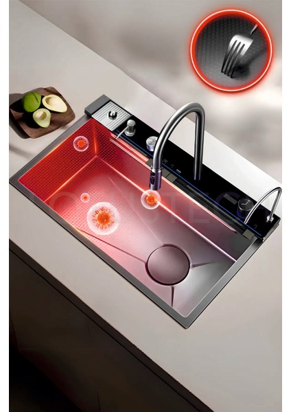 Lotus Tech 11 Fonksiyonlu Premium 5 Tuşlu 2 Yıl Güvenceli Akıllı Şelale Evye honeycamb petek doku