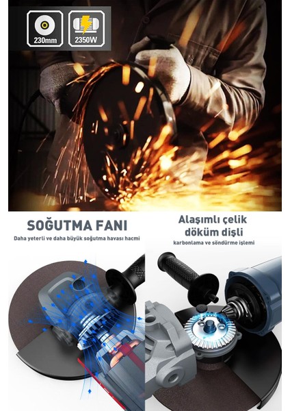 2200W Metal Şanzıman 230mm Büyük Spiral Taşlama Çantalı