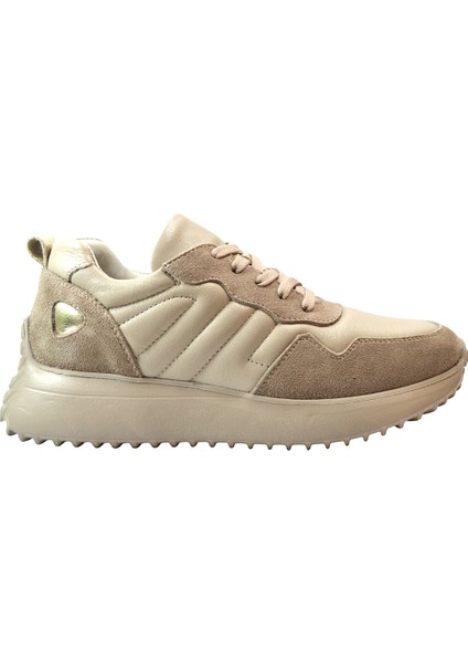 218.901-1 Deri Bej Bağlı Casual Kadın Sneaker Ayakkabı