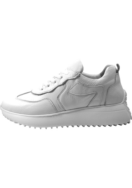 218.0501 Deri Beyaz & Siyah Bağlı Casual Kadın Sneaker Ayakkabı