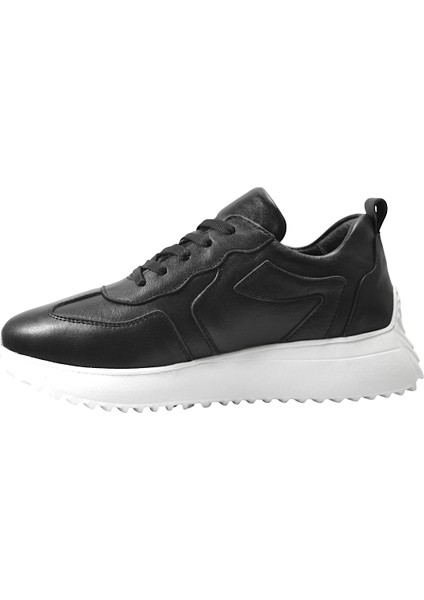 218.0501 Deri Beyaz & Siyah Bağlı Casual Kadın Sneaker Ayakkabı