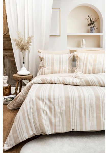 Doğal Ipliği Boyalı Çift Kişilik Pamuklu Nevresim Takımı Kutulu Duvet Cover Set (Lastikli Çarşaf)