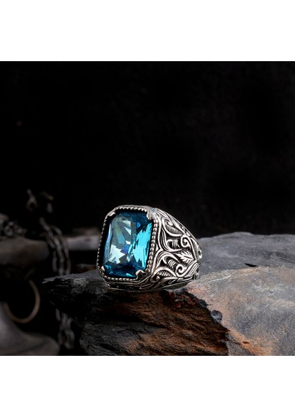 925 Ayar Gümüş Aqua Renk Zirkon Taşlı Model Yüzük modelleri