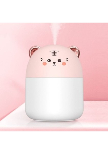 Rgb Ledli Taşınabilir Hava Nemlendiricisi Kedi Tasarımlı Buhar Makinesi (Pembe)