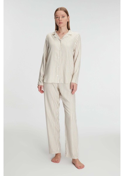 Aria's Closet Uzun Kol Çizgili Gömlek ve Pantolon Takım Pijama Takımı