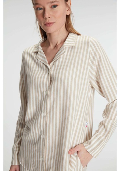 Aria's Closet Uzun Kol Çizgili Gömlek ve Pantolon Takım Pijama Takımı fırsatları