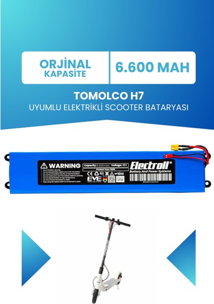 Tomolco H7 Batarya (ORJİNAL KAPASİTE) 36v 6.600mah Pil Elektrikli Scooter Bataryası Değişimi