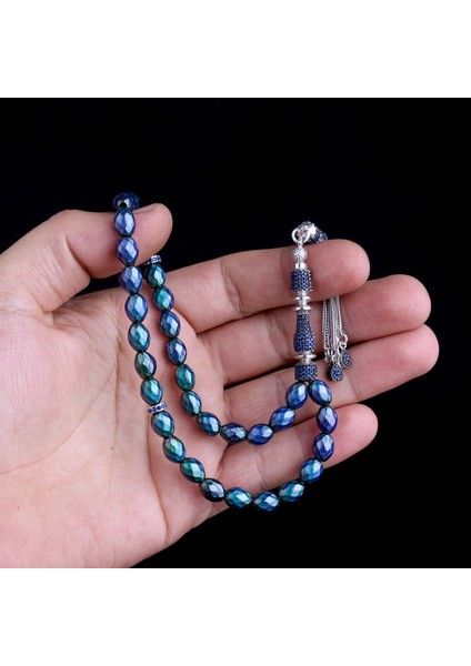 Zirkon Taşlı Gümüş Püsküllü Renk Değiştiren Arpa Kesim His Taşı Tesbih