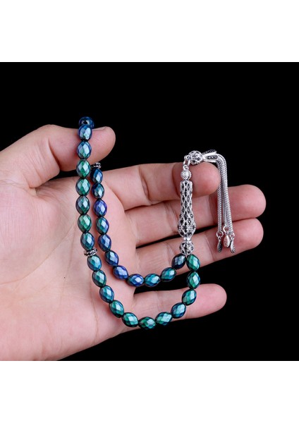 Zirkon Taşlı Gümüş Püsküllü Renk Değiştiren Arpa Kesim His Taşı Tesbih