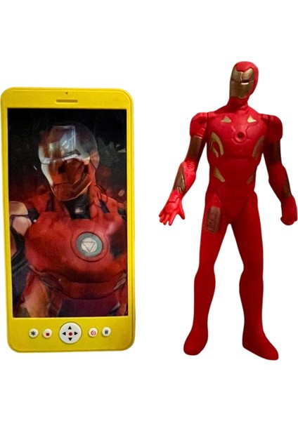 18 cm Işıklı Demir Adam Figür ve Sesli Işıklı Oyuncak Cep Telefonu Ikili Set