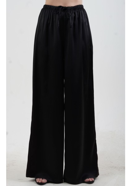 Siyah Bol Paça Saten Pantolon fiyatları