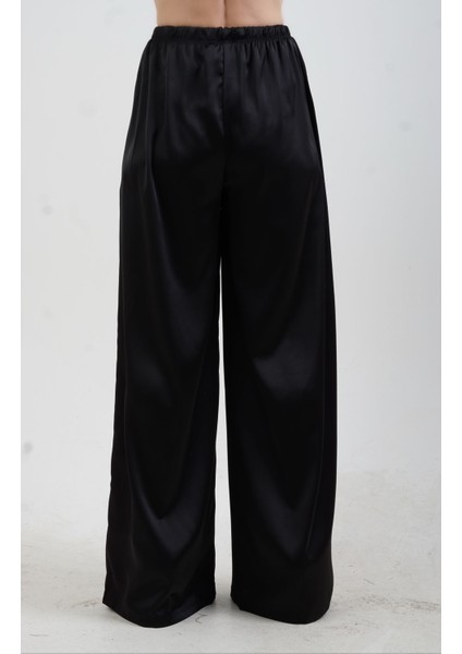 Siyah Bol Paça Saten Pantolon modelleri