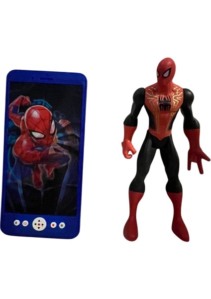 18 cm Işıklı Örümcek Adam Figür ve Sesli Işıklı Oyuncak Cep Telefonu Ikili Set