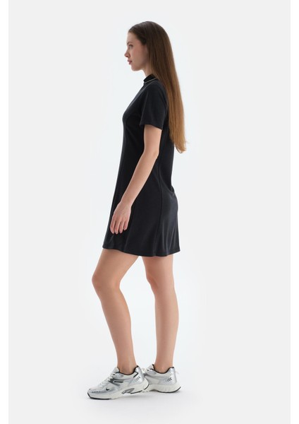 Siyah Kadın Modal Karışımlı Kısa Kollu Elbise modelleri