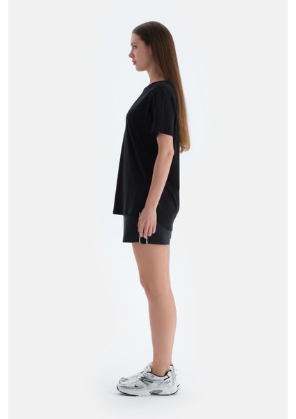 Siyah Kadın Lyocell Karışımlı Tişört modelleri