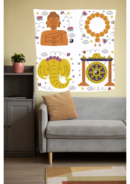 Bohem,yoga, Meditasyon,burçlar ve Mandala Temalı, Duvar Örtüsü 115